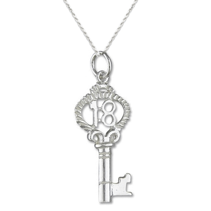 18th Fancy Birthday Sterling Silver Key Necklace