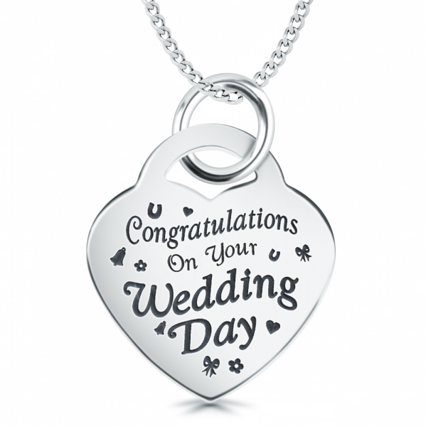 Congratulations On Your Wedding Day Heart Shaped Sterling Silver Necklace (can be personalised)