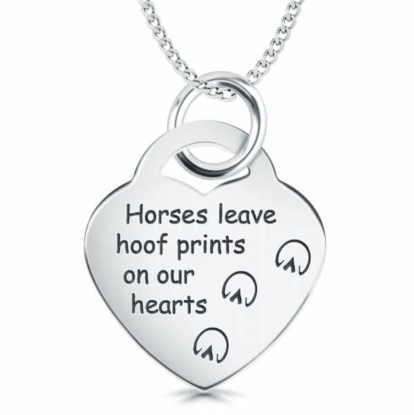 Horses Leave Hoof Prints on our Hearts Necklace, Personalised, 925 Sterling Silver