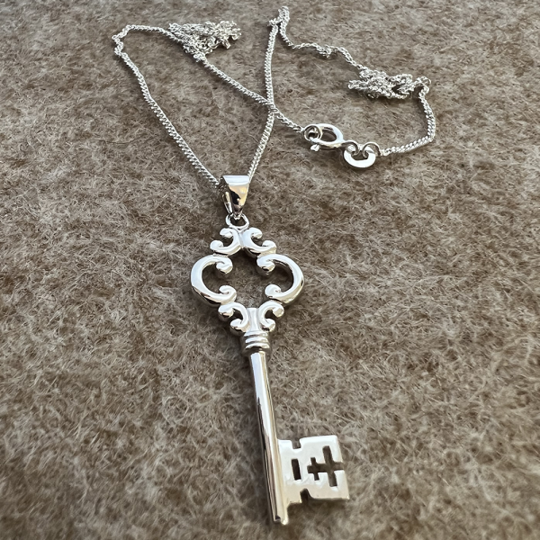 Antique Style Key Necklace, 925 Sterling Silver