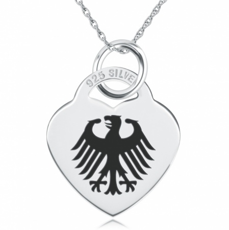 German Eagle Heart Shaped Sterling Silver Necklace (can be personalised)