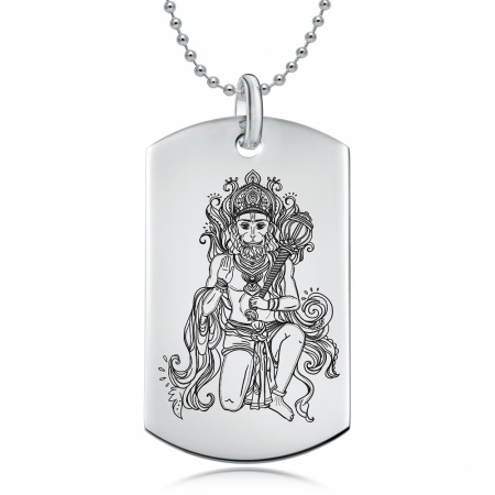 Hanuman Dog Tag Necklace, Personalised / Engraved, 925 Sterling Silver