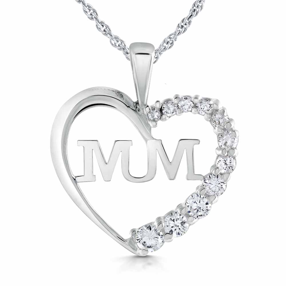 Mum Heart Necklace, Sterling Silver & Cubic Zirconia