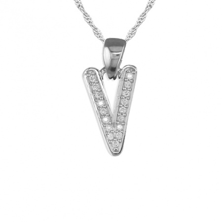 Girls Initial/Letter V Necklace Cubic Zirconia & Sterling ...