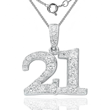 21st Birthday Necklace, Cubic Zirconia Encrusted Number 21