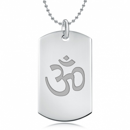 Om (Aum) Sterling Silver Dog Tag Necklace (can be personalised)