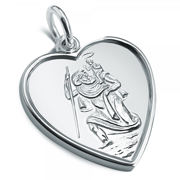 St Christopher Heart Necklace Personalised / Engraved, 925 Sterling Silver
