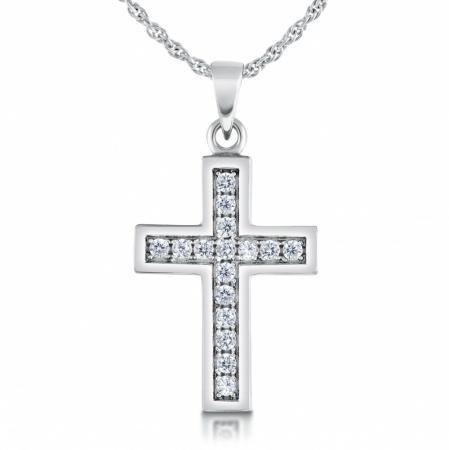 Ladies/Childs Small Cross Necklace, with Cubic Zirconia, Sterling Silver